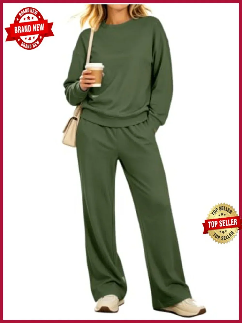 Cozy Fleece Two Piece Lounge Set Long Sleeve Pullover Wide Leg Pants Matching